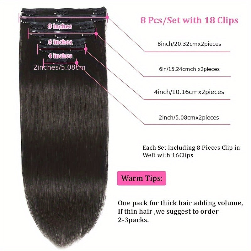 Straight Real Human Hair Clip In Hair Extensions 100% Unprocessed Virgin Human Hair Clip In Seamless Real Human Hair Clips Hair Accessories 8Pcs/Set With 18 Clips 120g